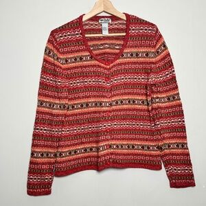 Vintage Multi-color Fair Isle Button-up Ramie Cotton Blend Cardigan Sz L